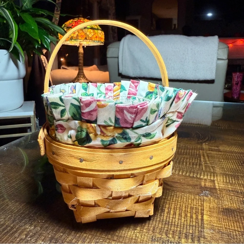 Longaberger Small Oval Basket Handle Floral Liner Protector CottageCore Ohio VTG